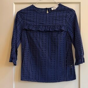 Amour Vert Navy Eyelet Ruffle Blouse
